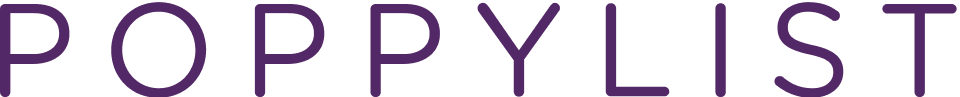 Poppylist logo in bold purple text with transparent background